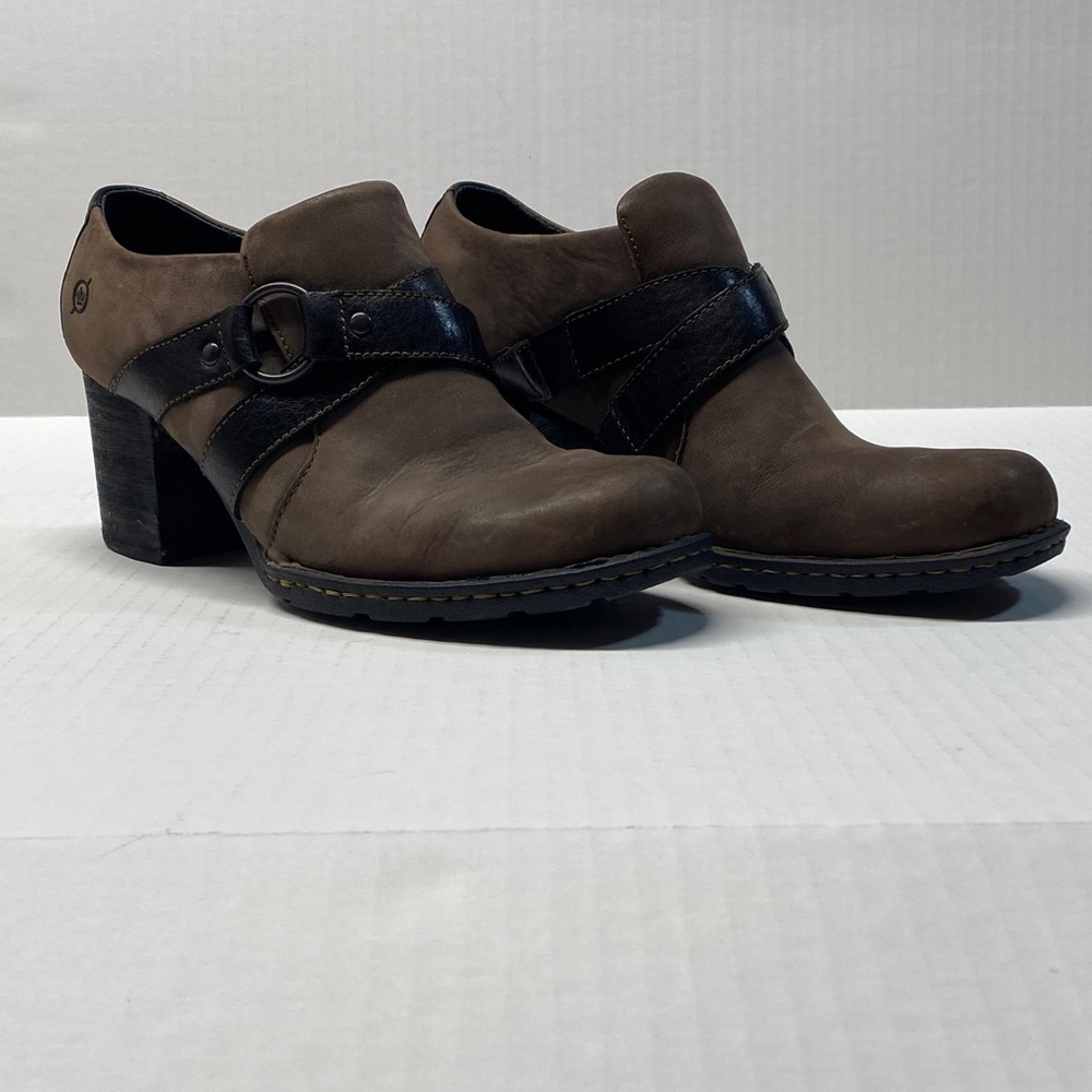 Born Brown and Black Heeled Boots